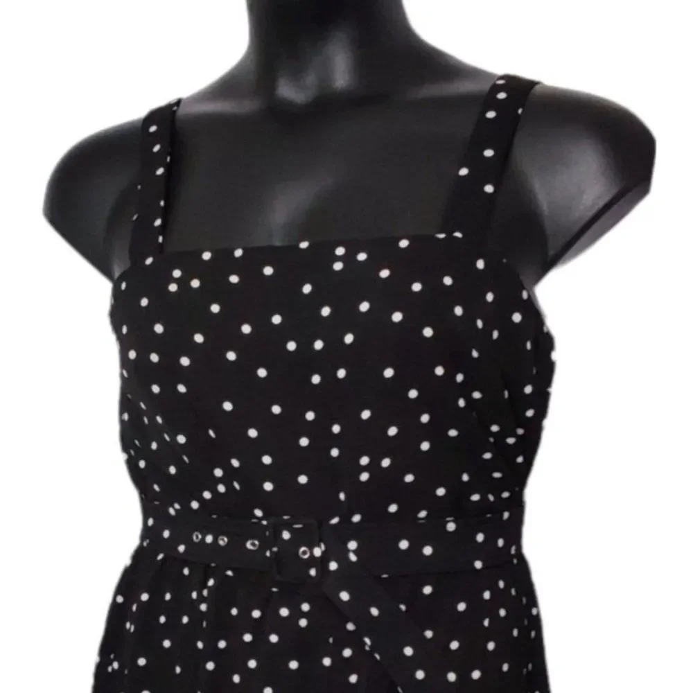 Trixxi Polka Dot Sleeveless Adjustable Straps Belted Jumpsuit Black White XL - Picture 6 of 10
